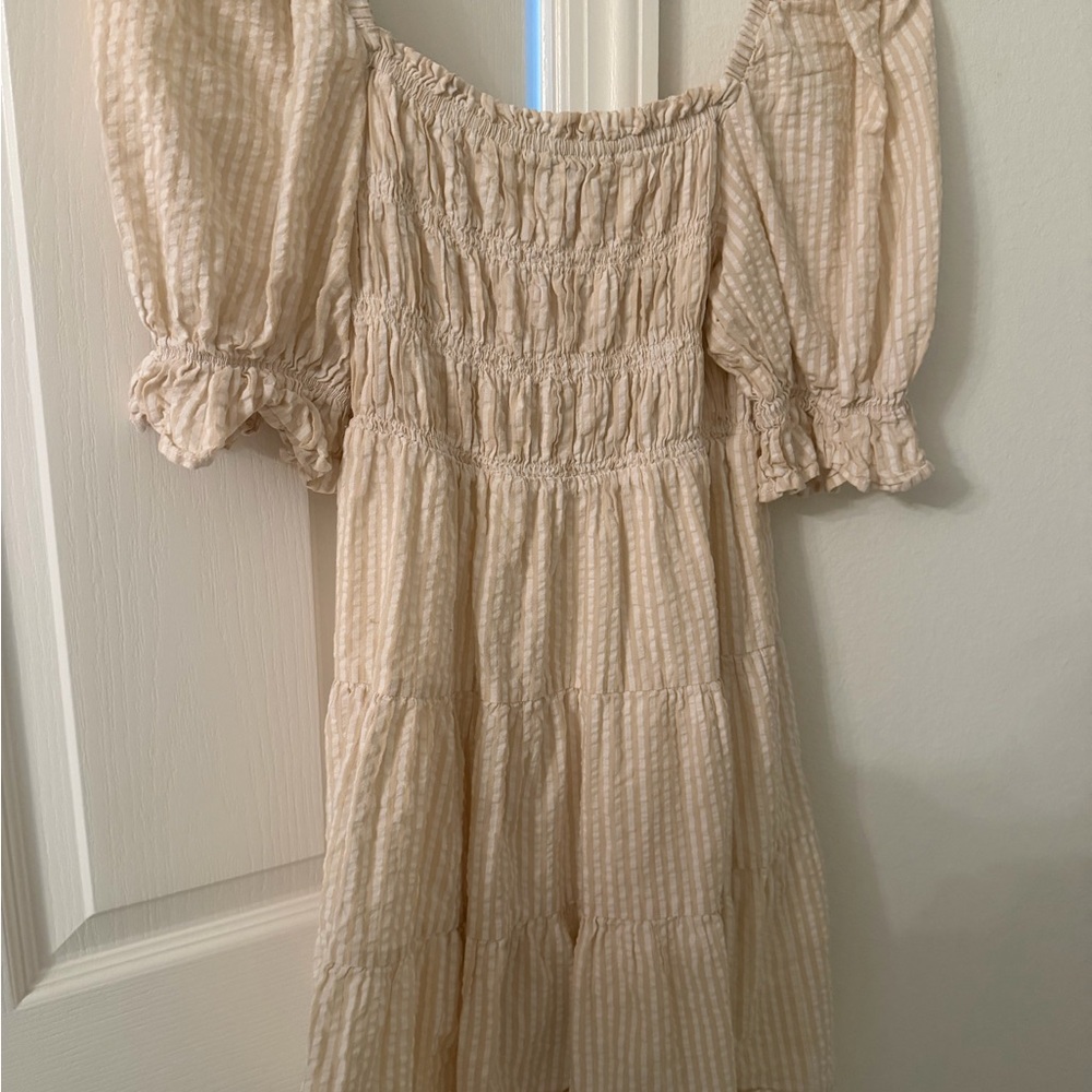 Cream Gingham Off-Shoulder Dress